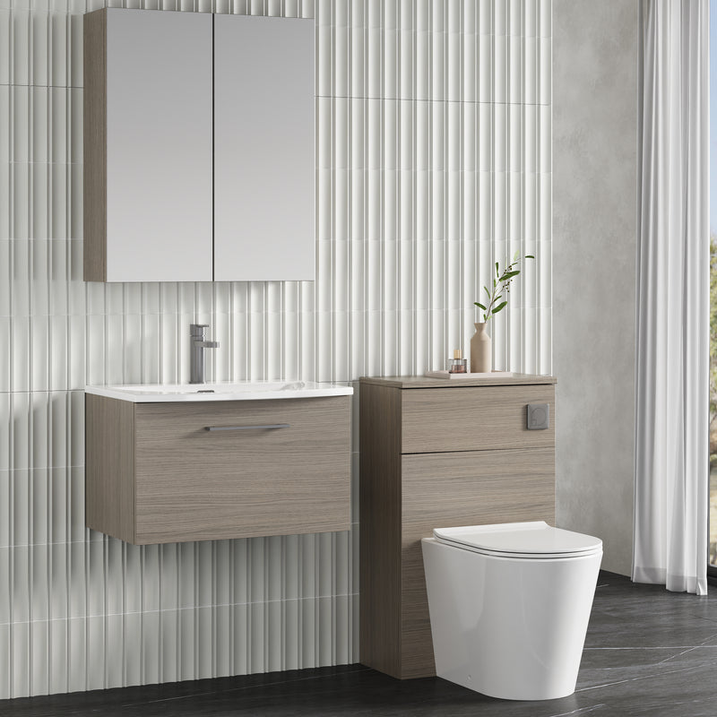 Lana 600mm Wall Hung 1 Drawer Vanity Unit & Basin - Solace Oak