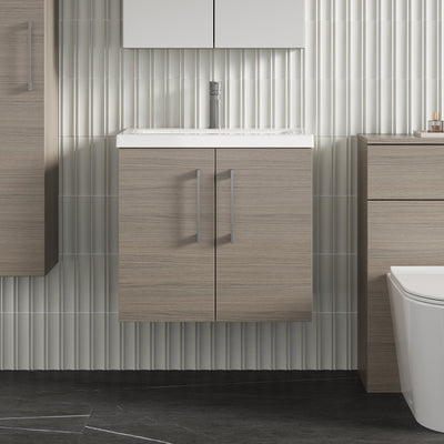 Lana 600mm Wall Hung 2 Door Vanity Unit & Basin - Solace Oak