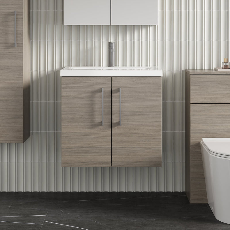 Lana 600mm Wall Hung 2 Door Vanity Unit & Basin - Solace Oak