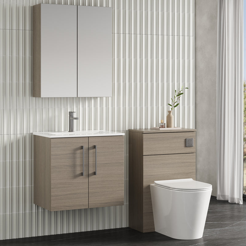 Lana 600mm Wall Hung 2 Door Vanity Unit & Basin - Solace Oak
