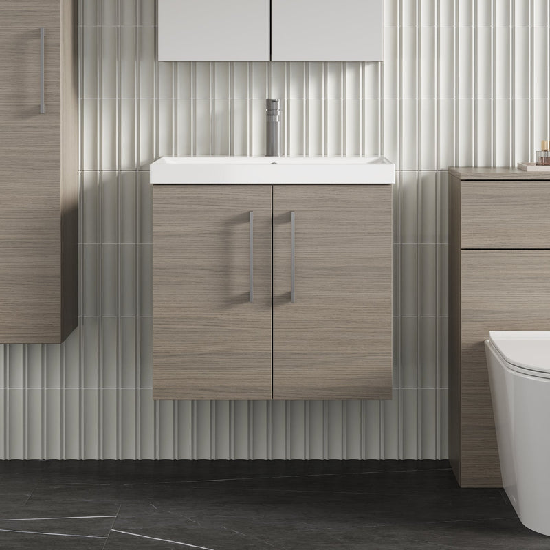 Lana 600mm Wall Hung 2 Door Vanity Unit & Basin - Solace Oak