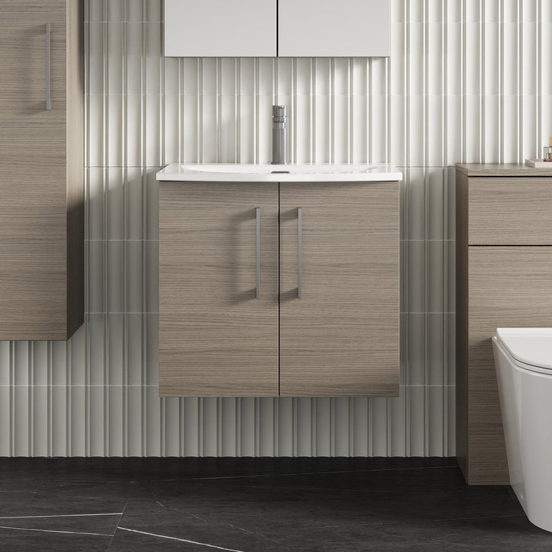 Lana 600mm Wall Hung 2 Door Vanity Unit & Basin - Solace Oak