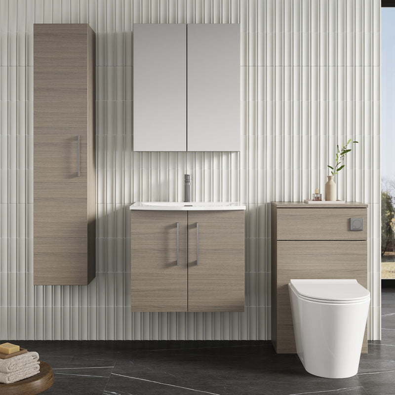 Lana 600mm Wall Hung 2 Door Vanity Unit & Basin - Solace Oak