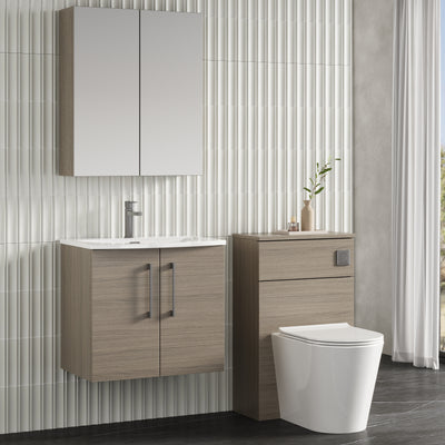 Lana 600mm Wall Hung 2 Door Vanity Unit & Basin - Solace Oak