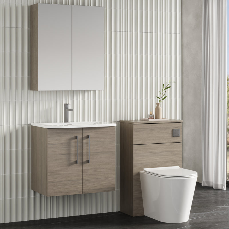 Lana 600mm Wall Hung 2 Door Vanity Unit & Basin - Solace Oak
