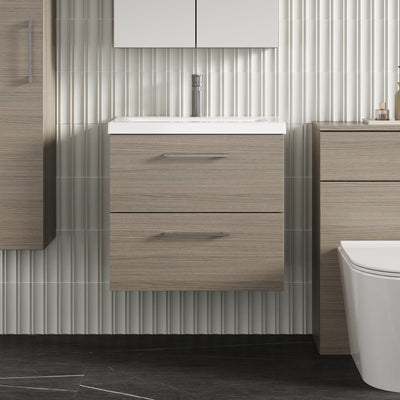 Lana 600mm Wall Hung 2 Drawer Vanity Unit & Basin - Solace Oak