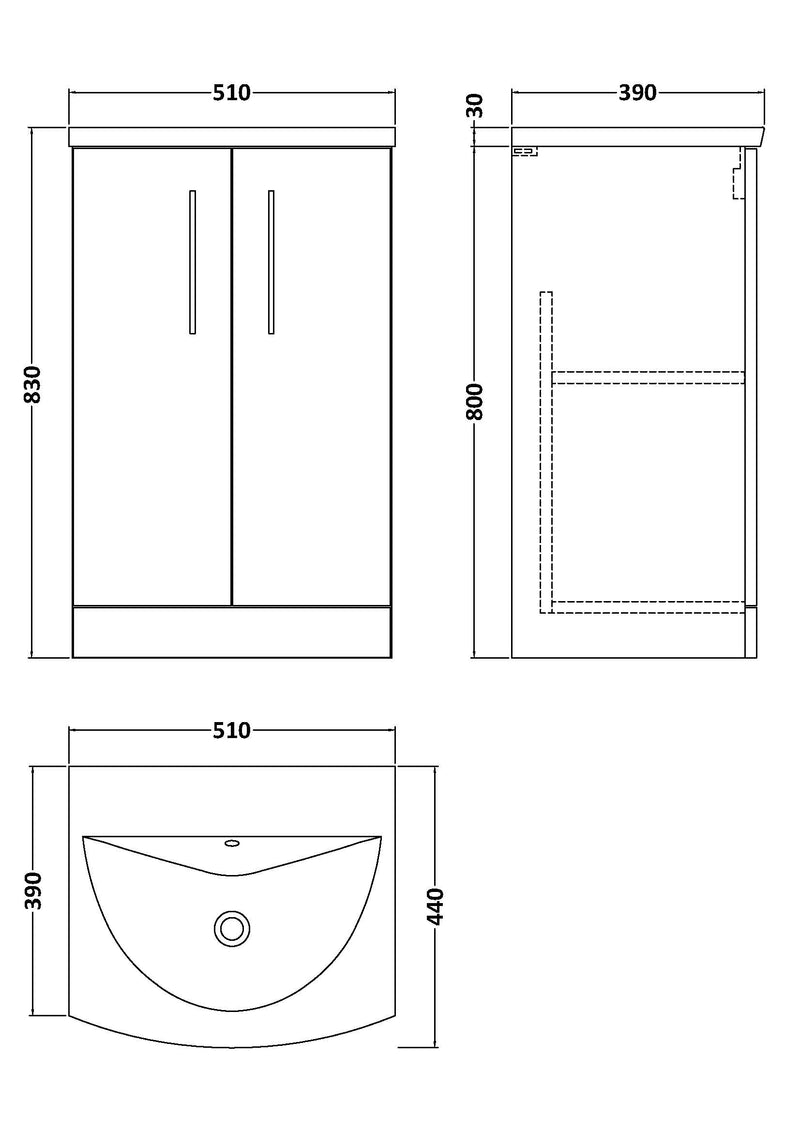 Lana 500mm Floorstanding 2 Door Vanity Unit & Basin - Satin Midnight Blue