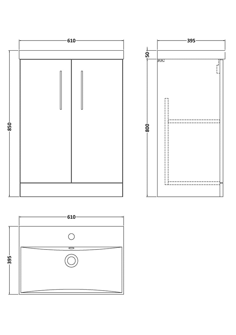 Lana 600mm Floorstanding 2 Door Vanity Unit & Basin - Satin Midnight Blue