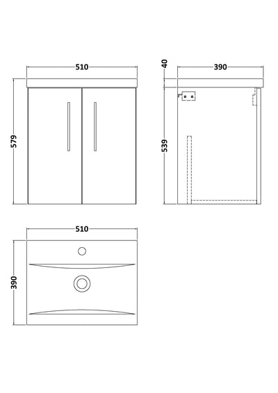 Lana 500mm Wall Hung 2 Door Vanity Unit & Basin - Satin Midnight Blue