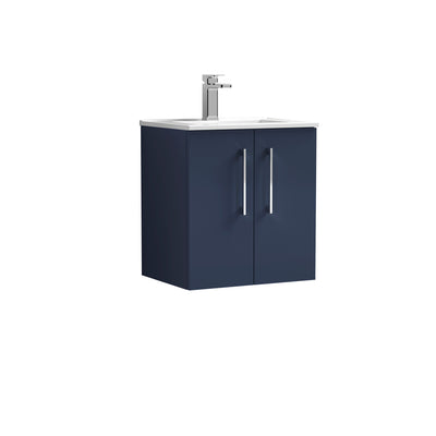 Lana 500mm Wall Hung 2 Door Vanity Unit & Basin - Satin Midnight Blue