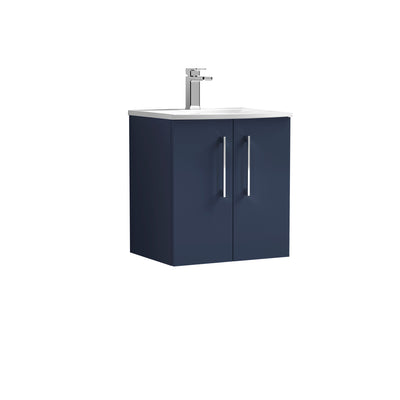Lana 500mm Wall Hung 2 Door Vanity Unit & Basin - Satin Midnight Blue