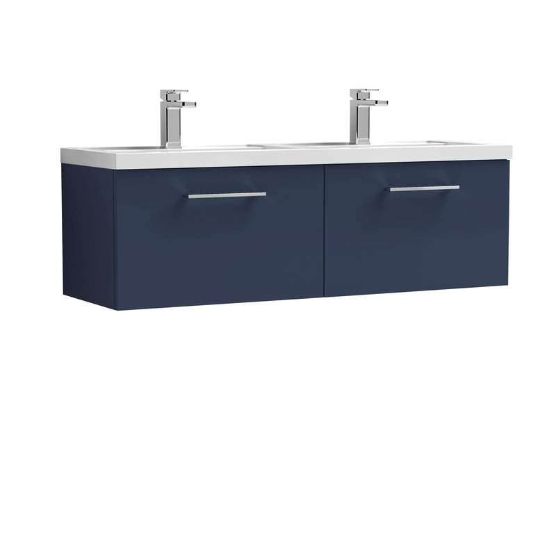 Lana 1200mm Wall Hung 2 Drawer Vanity Unit & Double Basin - Satin Midnight Blue