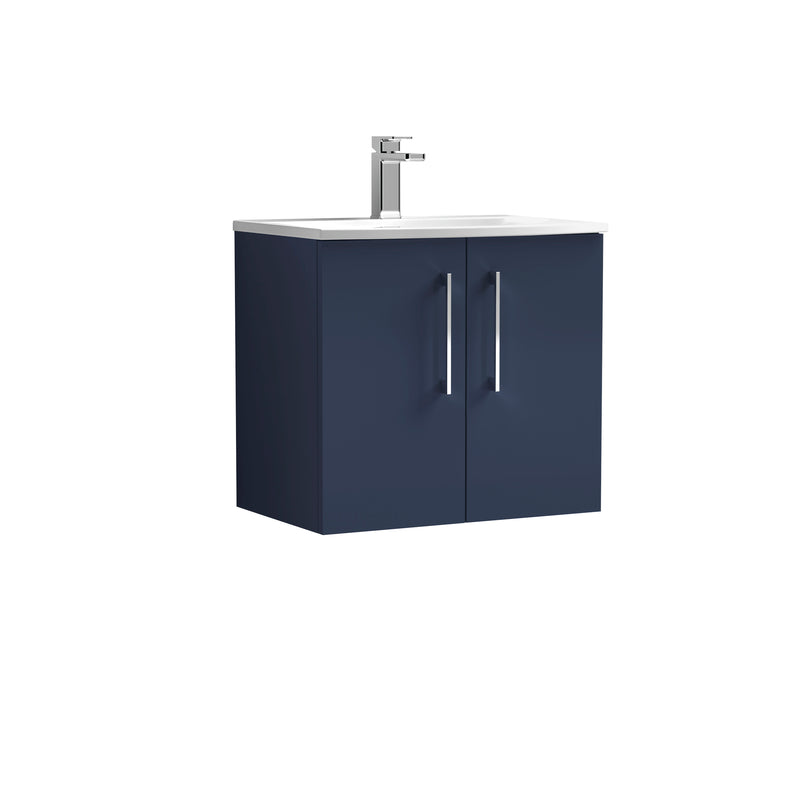 Lana 600mm Wall Hung 2 Door Vanity Unit & Basin - Satin Midnight Blue
