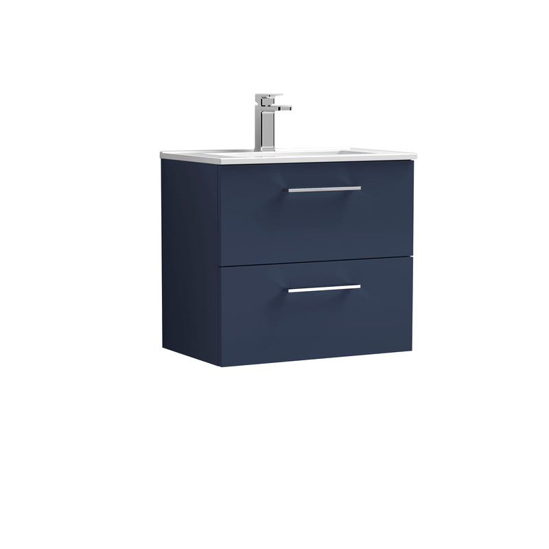 Lana 600mm Wall Hung 2 Drawer Vanity Unit & Basin - Satin Midnight Blue