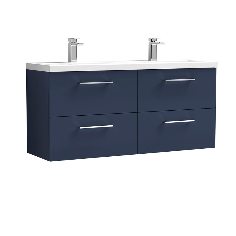 Lana 1200mm Wall Hung 4 Drawer Vanity Unit & Double Basin - Satin Midnight Blue