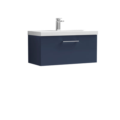 Lana 800mm Wall Hung 1 Drawer Vanity Unit & Basin - Satin Midnight Blue
