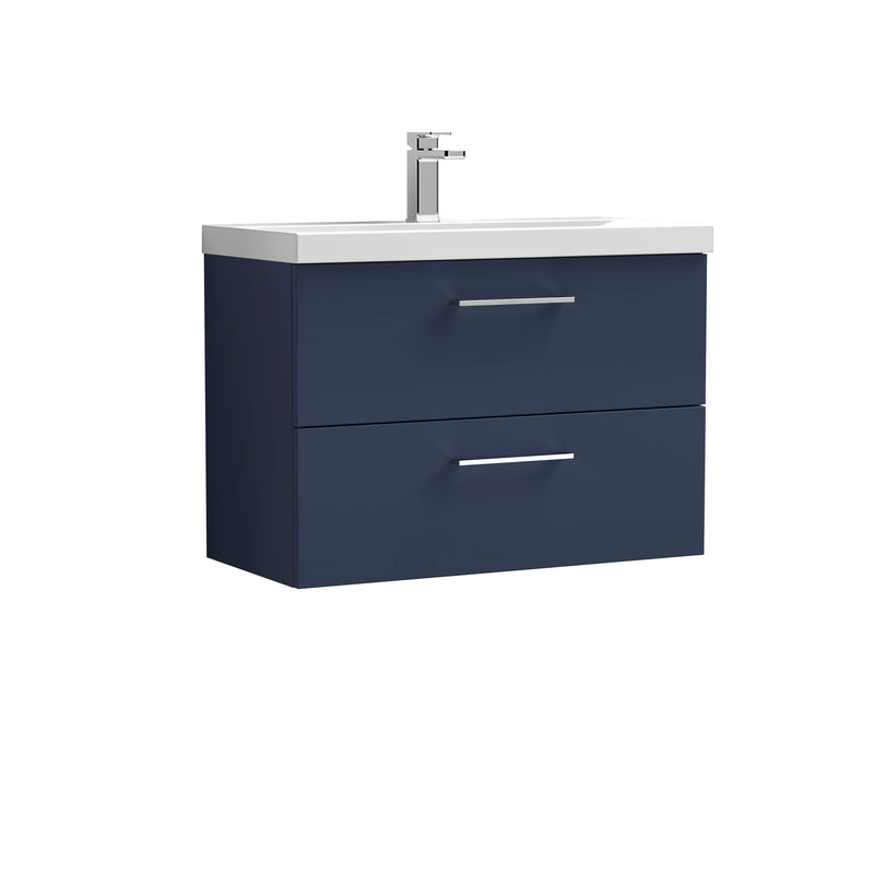 Lana 800mm Wall Hung 2 Drawer Vanity Unit & Basin - Satin Midnight Blue