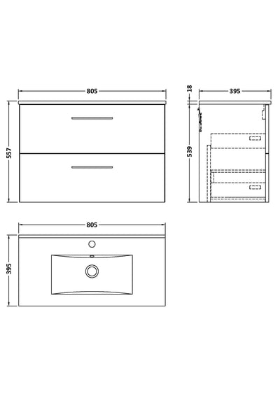 Lana 800mm Wall Hung 2 Drawer Vanity Unit & Basin - Satin Midnight Blue