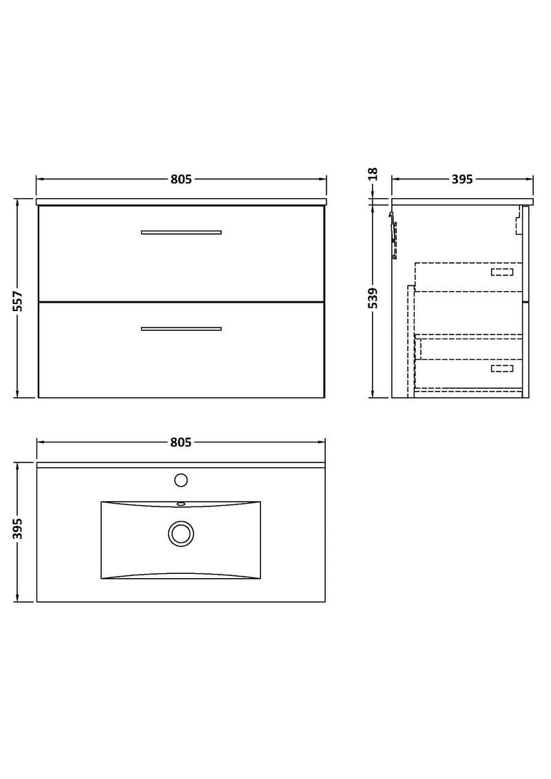 Lana 800mm Wall Hung 2 Drawer Vanity Unit & Basin - Satin Midnight Blue