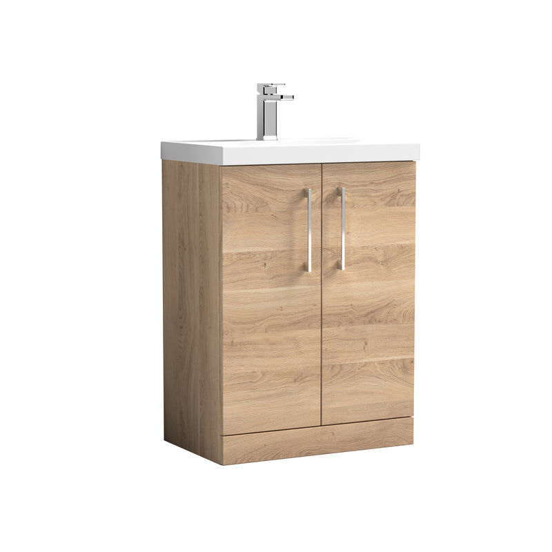 Lana 600mm Floorstanding 2 Door Vanity Unit & Basin - Bleached Oak
