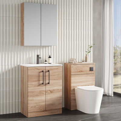 Lana 600mm Floorstanding 2 Door Vanity Unit & Basin - Bleached Oak