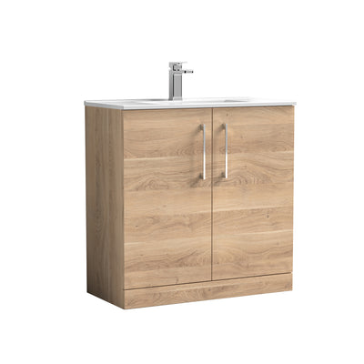 Lana 800mm Floor Standing 2 Door Vanity Unit & Basin - Bleached Oak