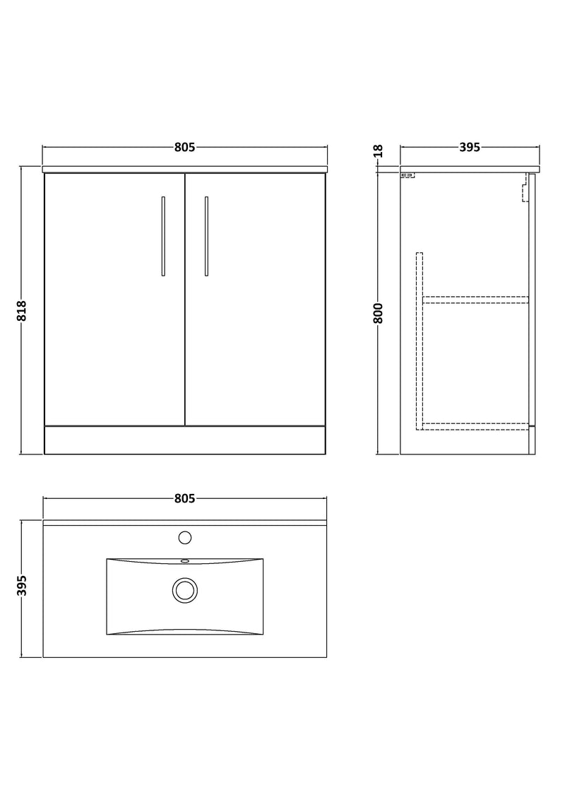 Lana 800mm Floor Standing 2 Door Vanity Unit & Basin - Bleached Oak
