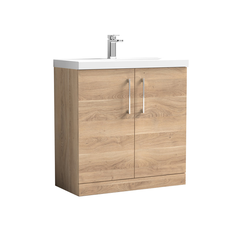 Lana 800mm Floor Standing 2 Door Vanity Unit & Basin - Bleached Oak