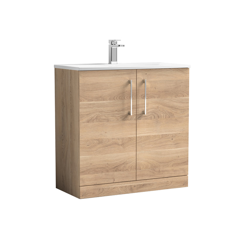 Lana 800mm Floor Standing 2 Door Vanity Unit & Basin - Bleached Oak