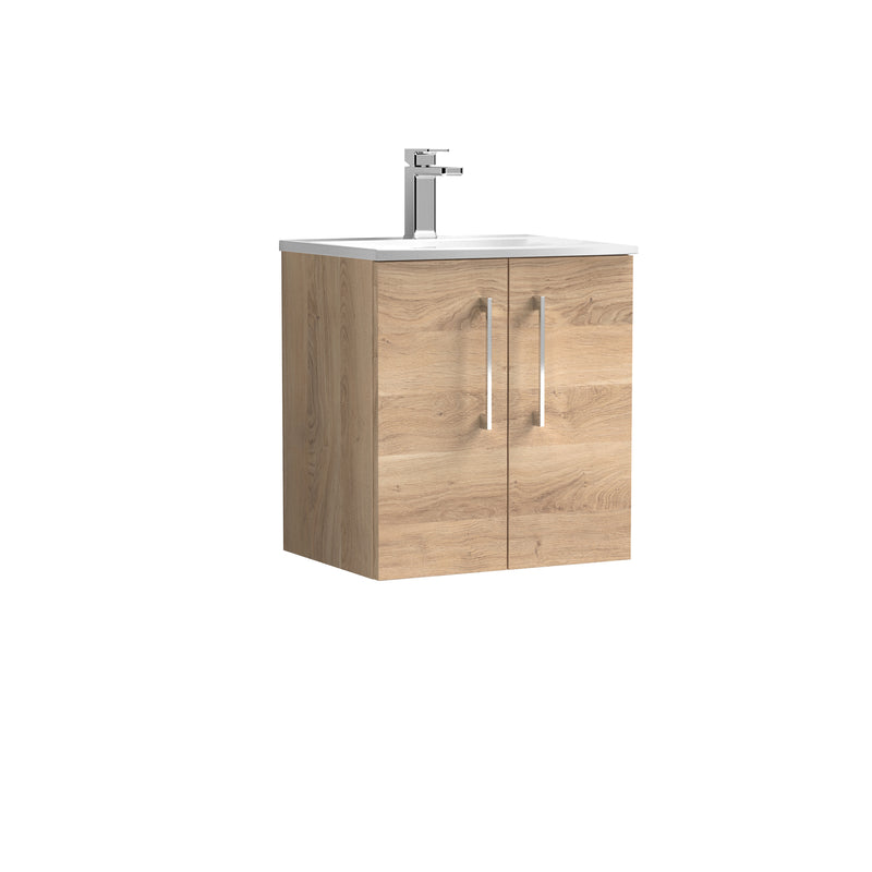 Lana 500mm Wall Hung 2 Door Vanity Unit & Basin - Bleached Oak