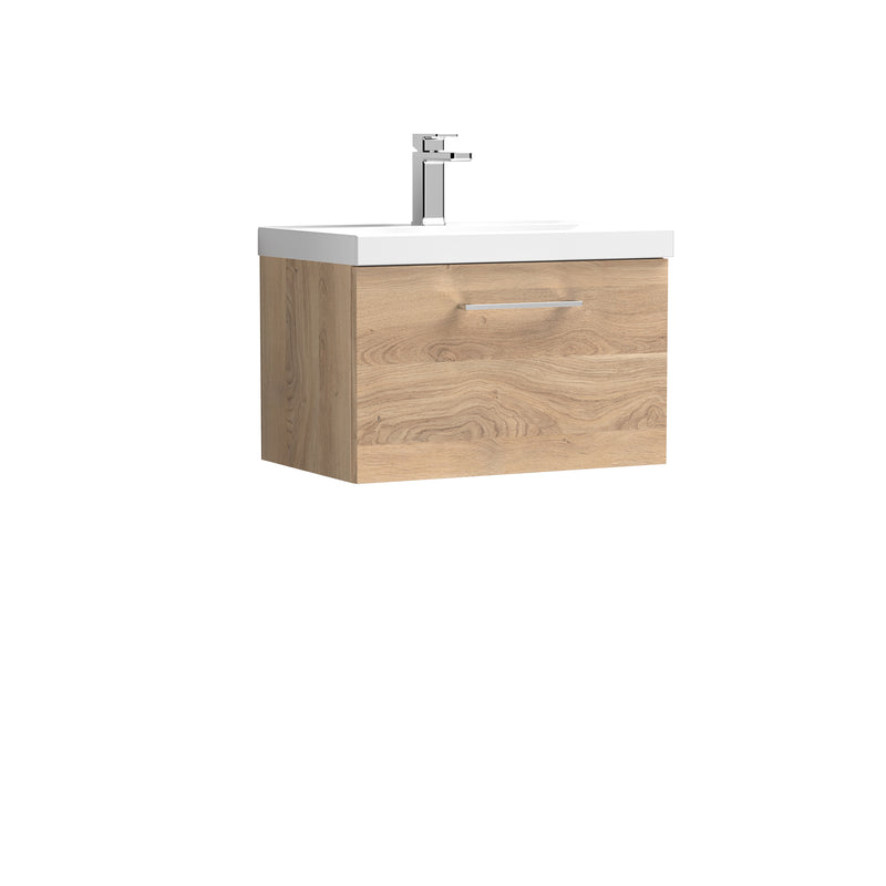 Lana 600mm Wall Hung 1 Drawer Vanity Unit & Basin - Bleached Oak