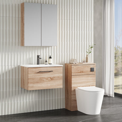 Lana 600mm Wall Hung 1 Drawer Vanity Unit & Basin - Bleached Oak