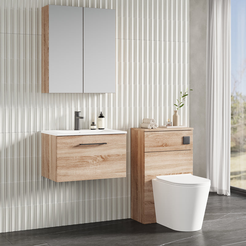 Lana 600mm Wall Hung 1 Drawer Vanity Unit & Basin - Bleached Oak