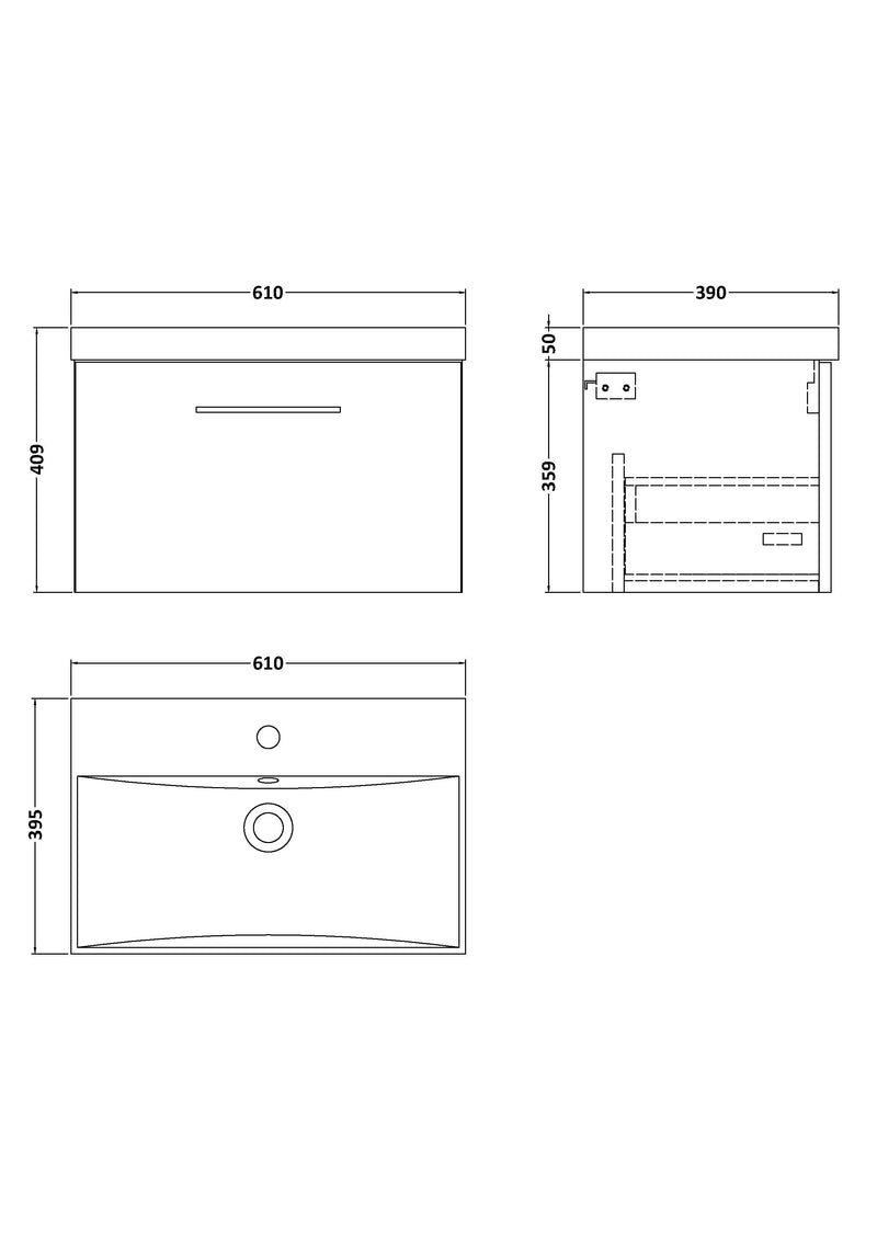 Lana 600mm Wall Hung 1 Drawer Vanity Unit & Basin - Bleached Oak
