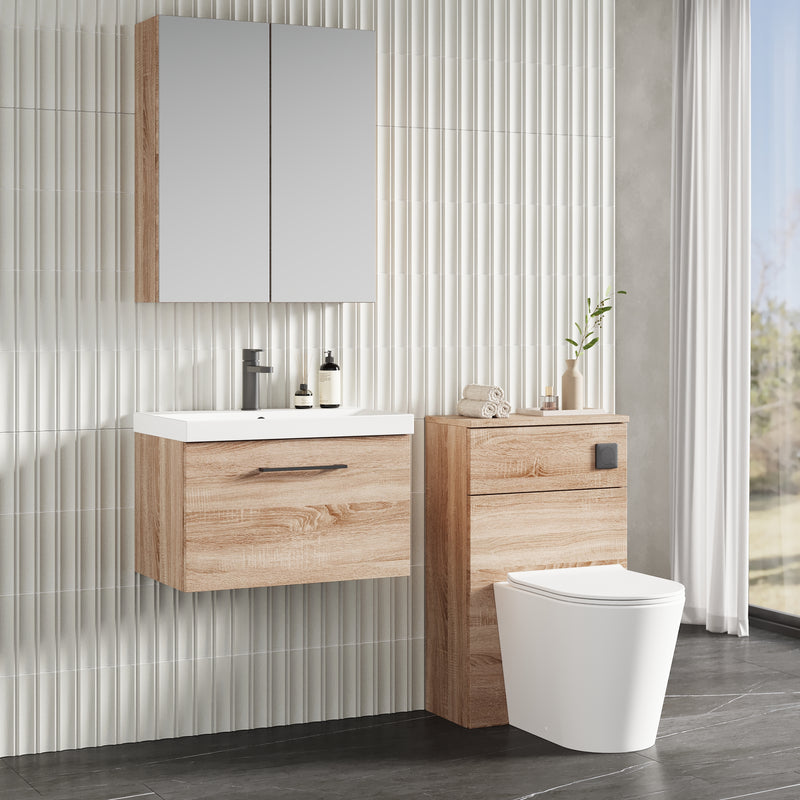 Lana 600mm Wall Hung 1 Drawer Vanity Unit & Basin - Bleached Oak