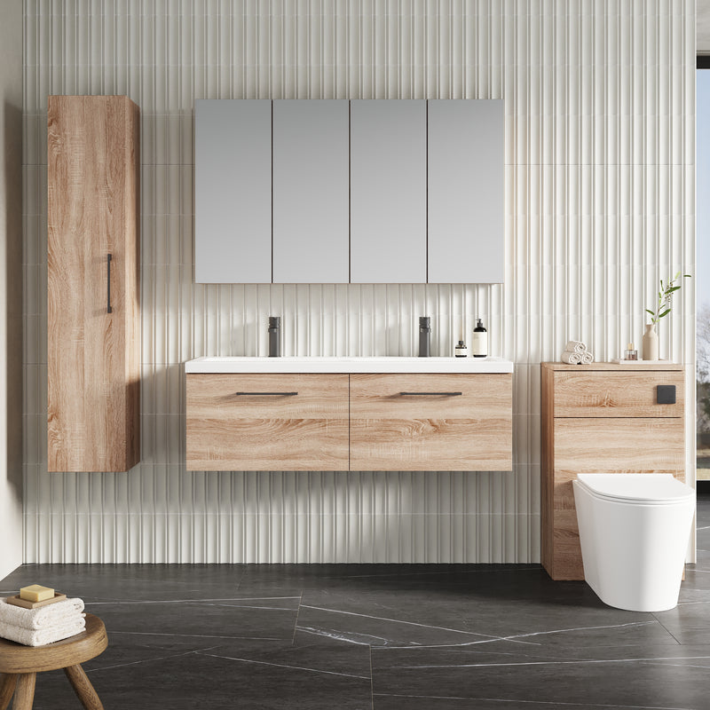 Lana 1200mm Wall Hung 2 Drawer Vanity Unit & Double Basin - Bleached Oak