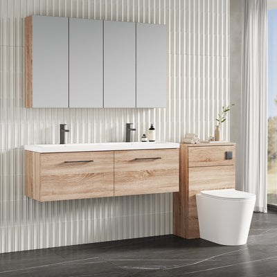 Lana 1200mm Wall Hung 2 Drawer Vanity Unit & Double Basin - Bleached Oak