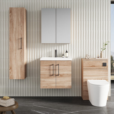 Lana 600mm Wall Hung 2 Door Vanity Unit & Basin - Bleached Oak