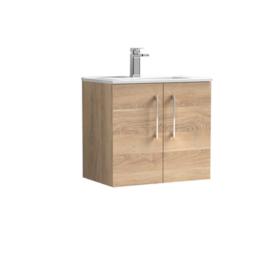 Lana 600mm Wall Hung 2 Door Vanity Unit & Basin - Bleached Oak