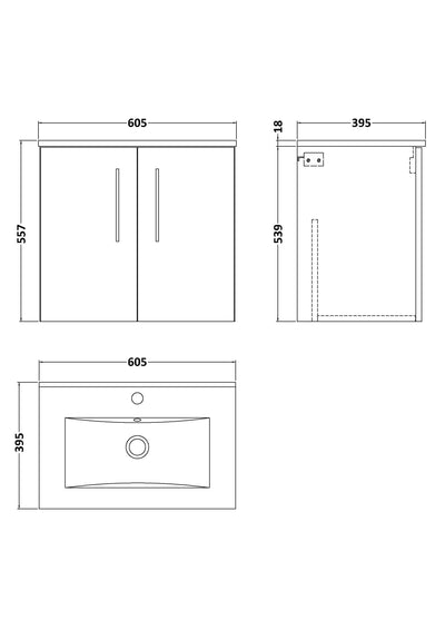 Lana 600mm Wall Hung 2 Door Vanity Unit & Basin - Bleached Oak