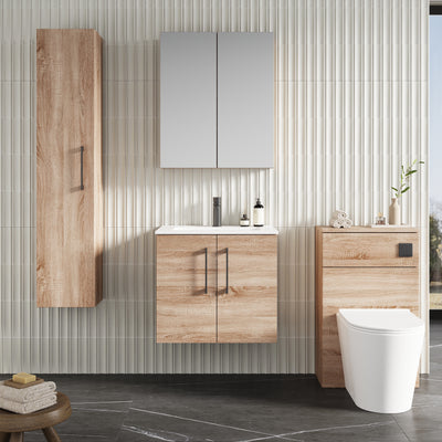 Lana 600mm Wall Hung 2 Door Vanity Unit & Basin - Bleached Oak
