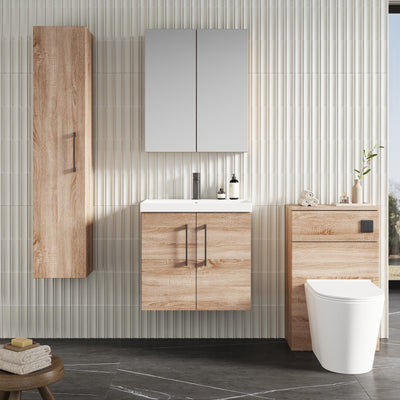 Lana 600mm Wall Hung 2 Door Vanity Unit & Basin - Bleached Oak