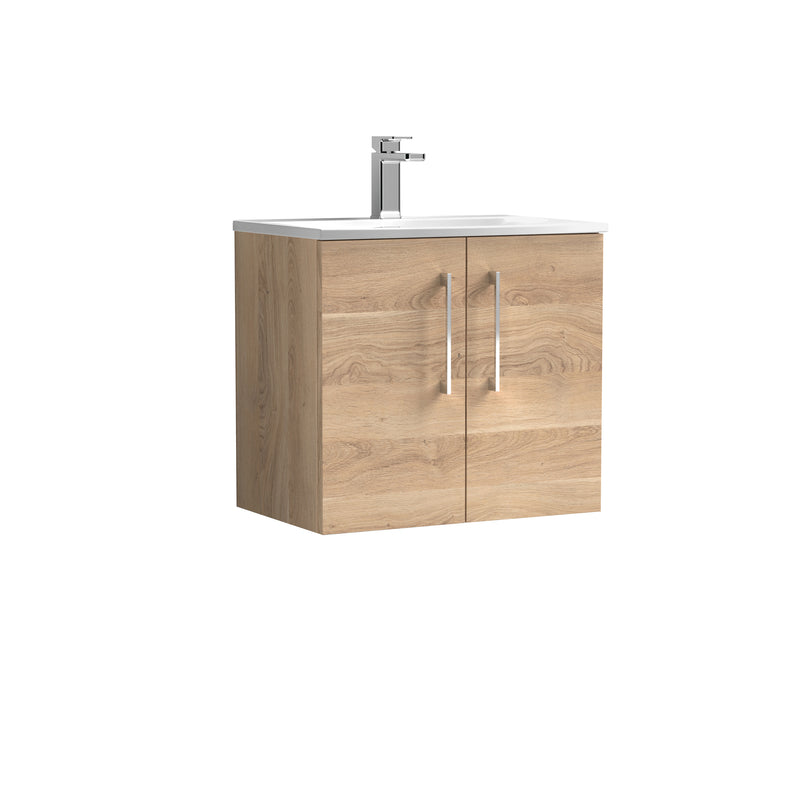 Lana 600mm Wall Hung 2 Door Vanity Unit & Basin - Bleached Oak