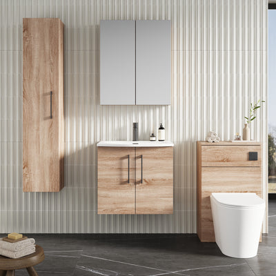 Lana 600mm Wall Hung 2 Door Vanity Unit & Basin - Bleached Oak