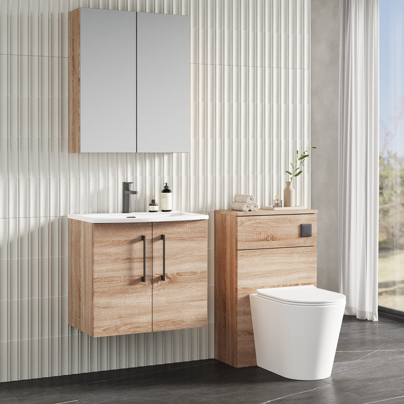 Lana 600mm Wall Hung 2 Door Vanity Unit & Basin - Bleached Oak