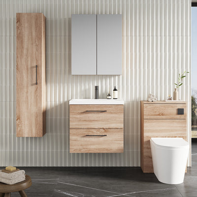 Lana 600mm Wall Hung 2 Drawer Vanity Unit & Basin - Bleached Oak