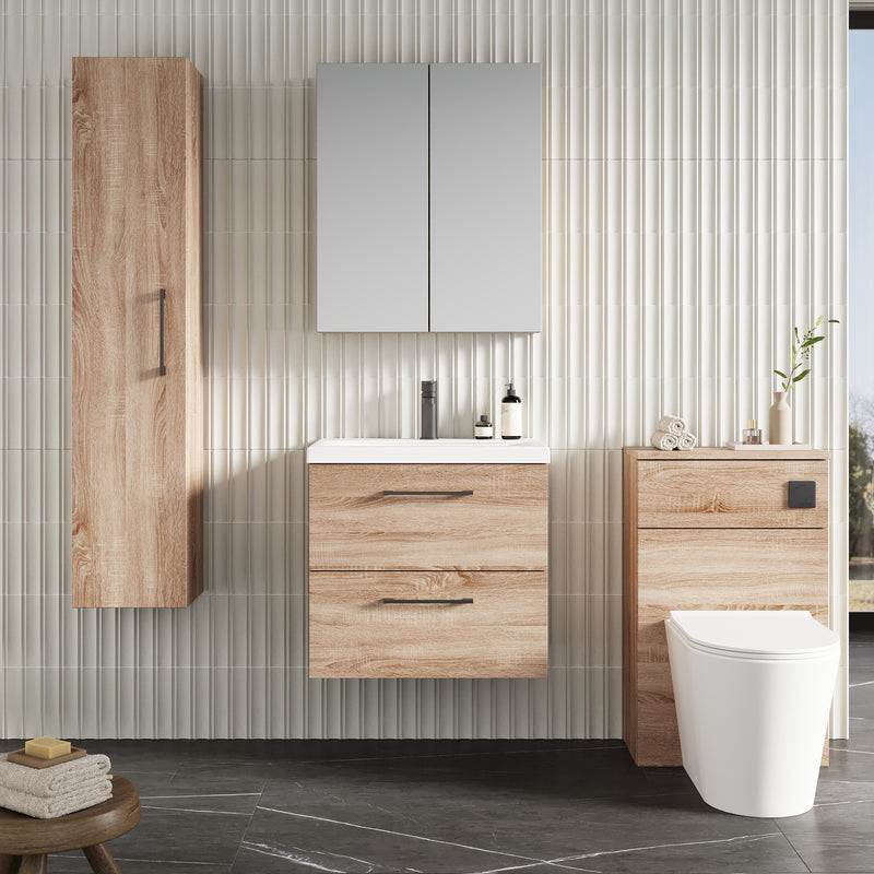Lana 600mm Wall Hung 2 Drawer Vanity Unit & Basin - Bleached Oak