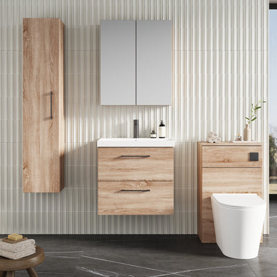 Lana 600mm Wall Hung 2 Drawer Vanity Unit & Basin - Bleached Oak