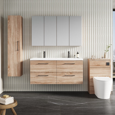 Lana 1200mm Wall Hung 4 Drawer Vanity Unit & Double Basin - Bleached Oak