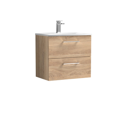 Lana 600mm Wall Hung 2 Drawer Vanity Unit & Basin - Bleached Oak